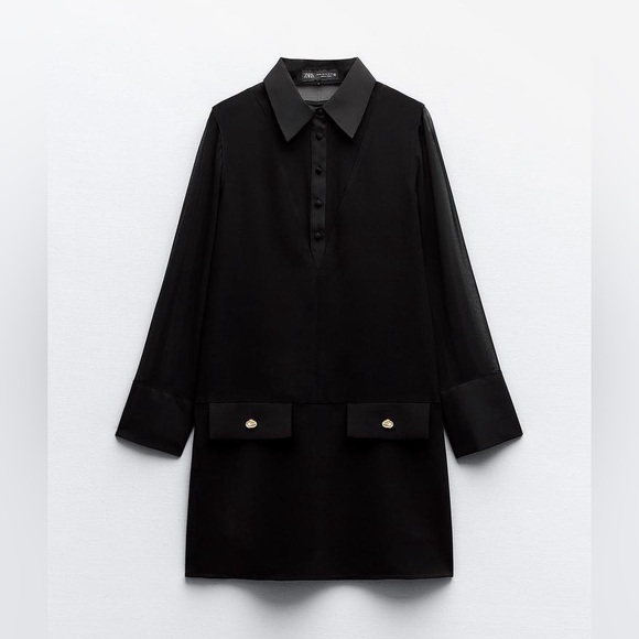 ZARA MIXED SEMI-SHEER MINI DRESS - Picture 4 of 9